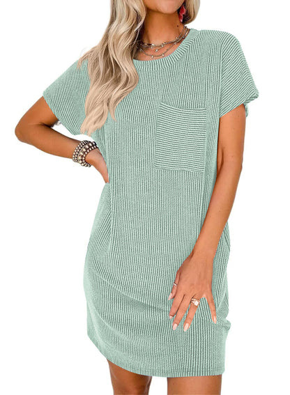 Women’s Textured Stripe Pocket T Shirt Dress Summer