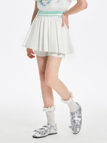 Girls Pleated Skirt Shorts with Embroidery Casual