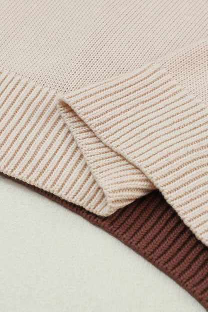 Colorblock Bishop Sleeve Ribbed Knit Sweater