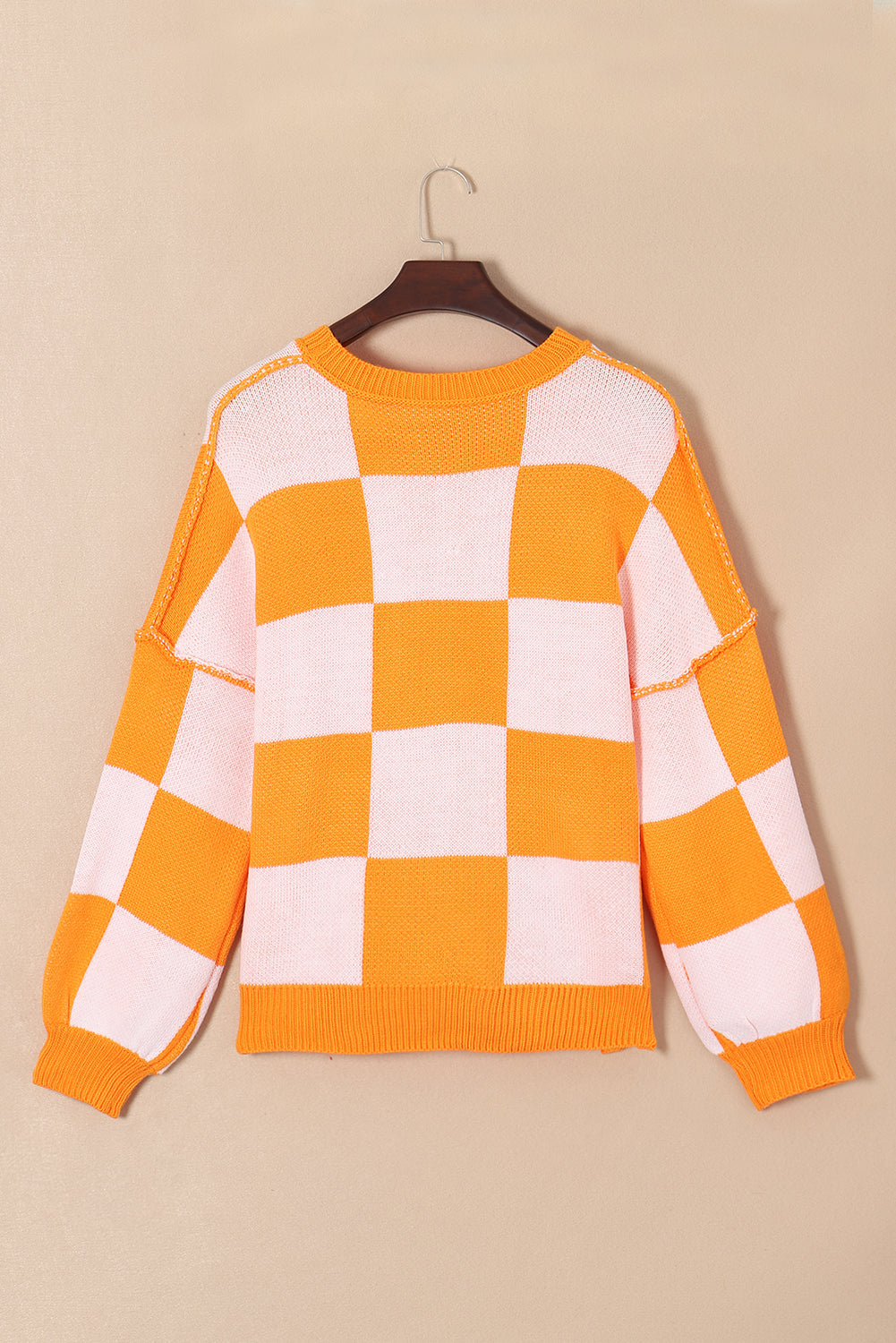 Green Checkered Bishop Sleeve Sweater