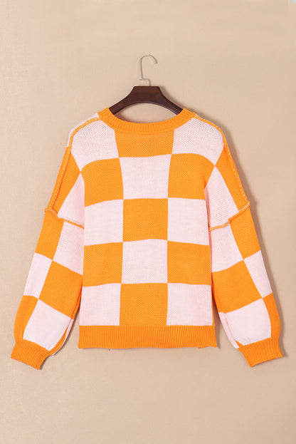 Green Checkered Bishop Sleeve Sweater