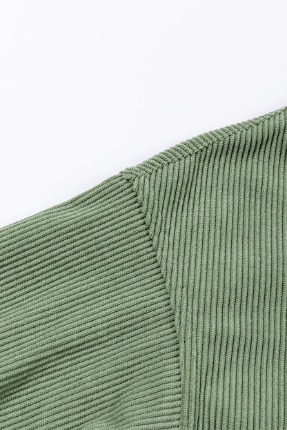 Black Ribbed Corduroy Oversized Pullover Sweatshirt