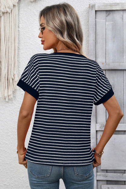 Striped Colorblock Short Sleeve Knit Tee for Women