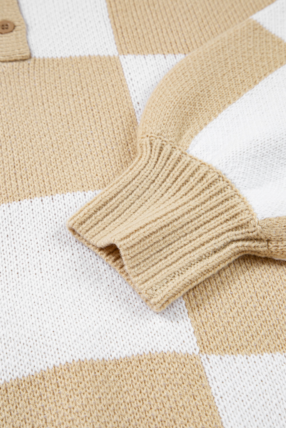 Checkered Polo Collar Loose Knit Sweater