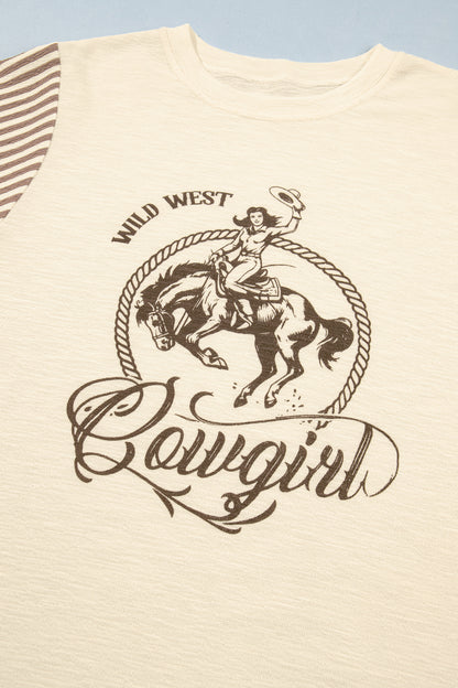 Women's Western Cowgirl Graphic Striped Sleeve Sweatshirt