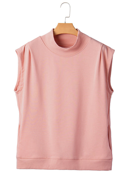 High Neck Cap Sleeve Loose Casual Top
