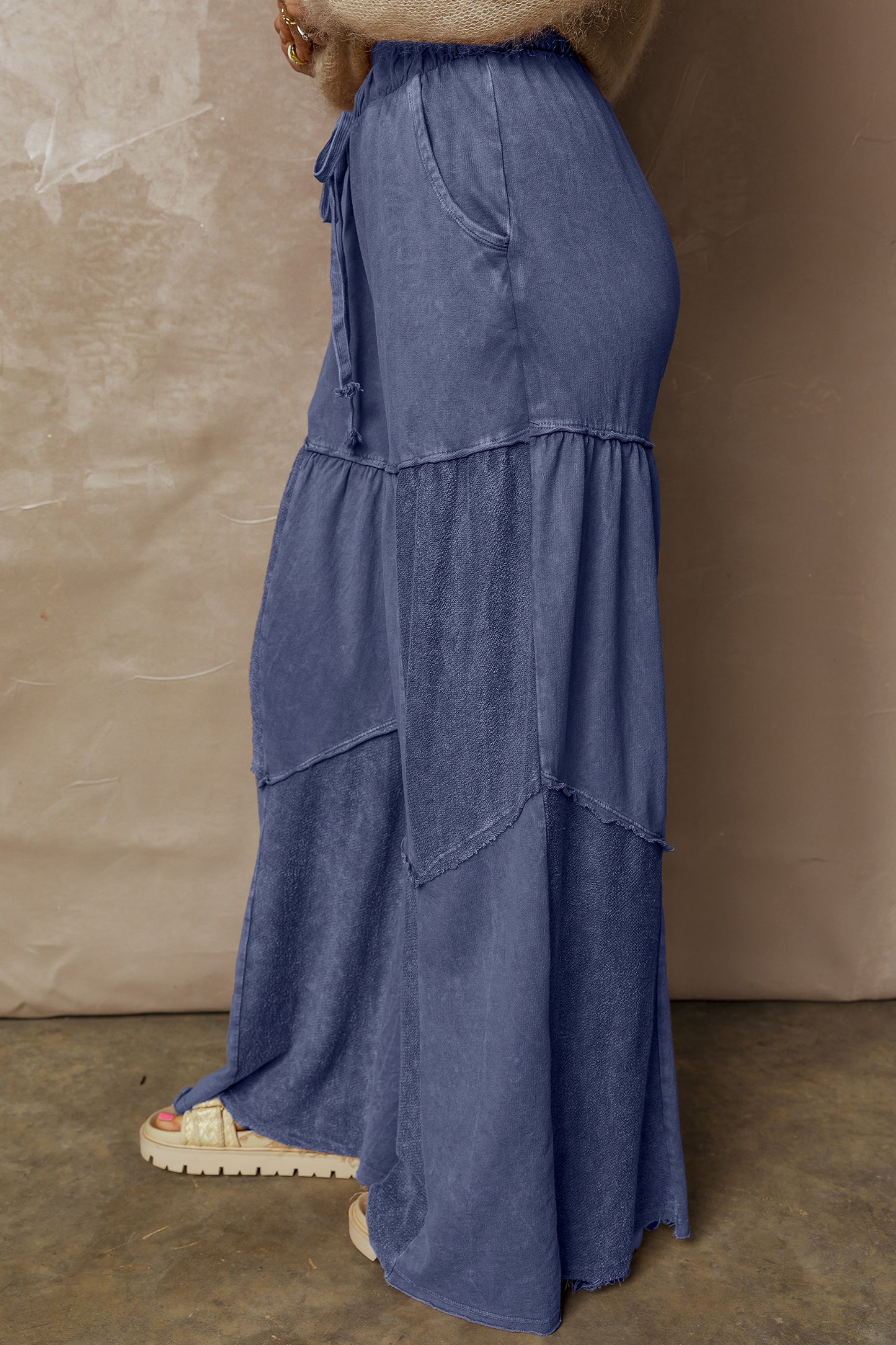 Women's Black Mineral Wash Wide Leg Patchwork Pants