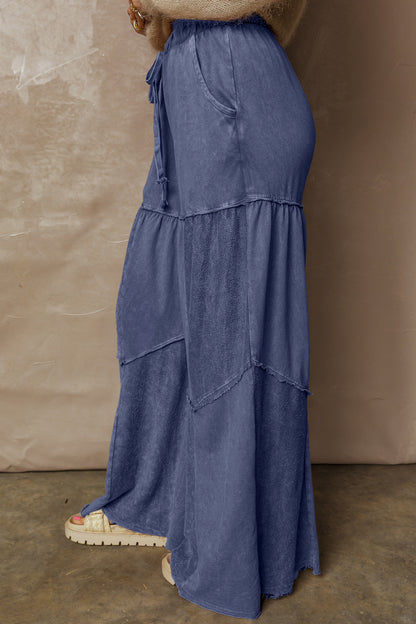Women's Black Mineral Wash Wide Leg Patchwork Pants