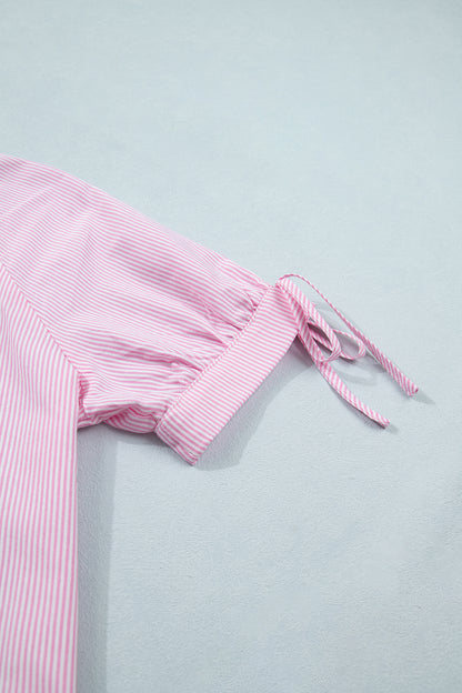 Striped V Neck Short Sleeve Casual Blouse Summer Top