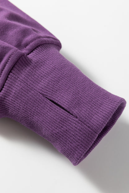 Solid Oversize Slit Sweatshirt with Ribbed Leggings Set