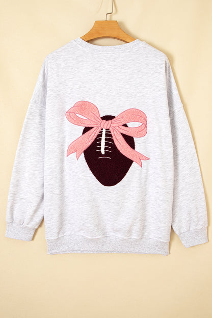 Embroidered Football Bow Back Game Day Sweatshirt