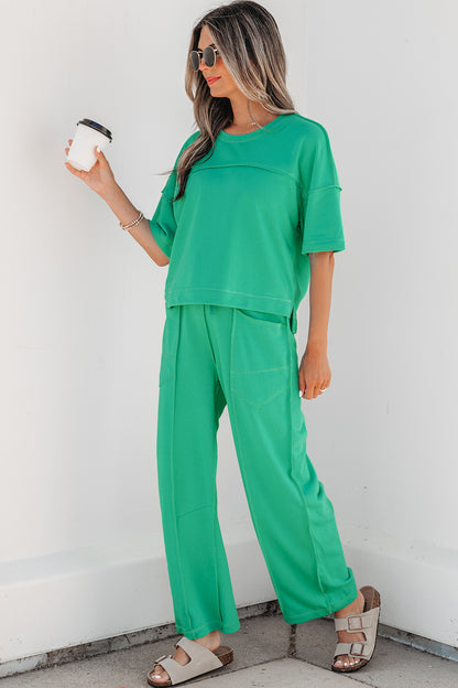 Boxy Tee and Wide Leg Pants Lounge Set Casual Outfit