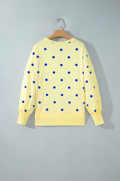Polka Dot Oversized Long Sleeve Tee Split Hem
