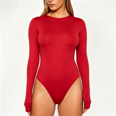 Women's Long Sleeve Bodysuit Crew Neck Fitted Stretch