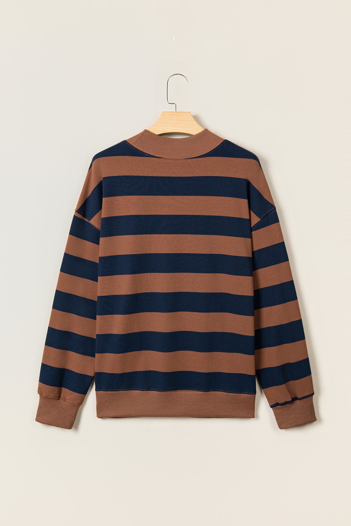 Rose Stripe Colorblock Mock Neck Relaxed Sweatshirt