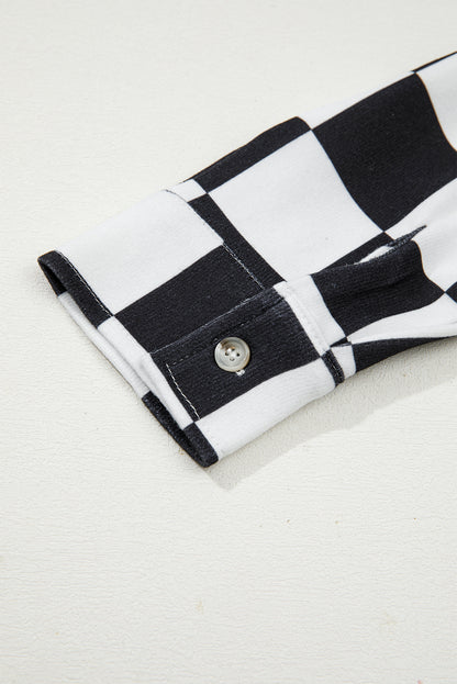 Checkerboard Print Flap Pocket Button Front Shacket