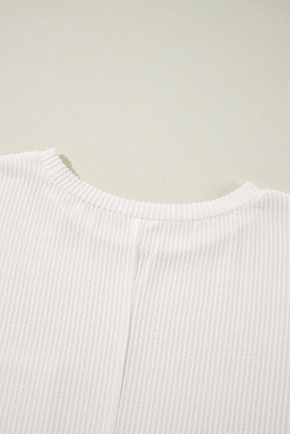 White Plus Size Ribbed Textured Long Sleeve T Shirt