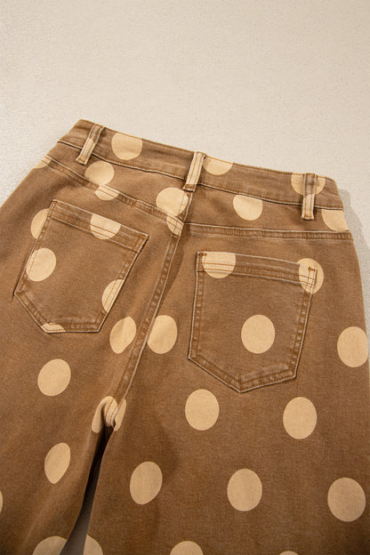 Women's Polka Dot Cuffed Wide Leg Jeans