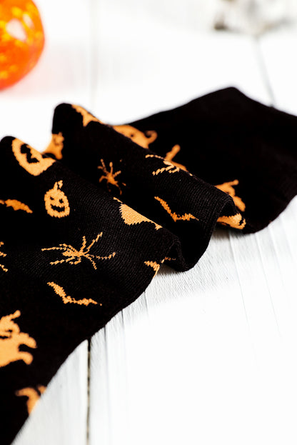 Black Halloween Pumpkin Ghost Bat Print Cotton Socks