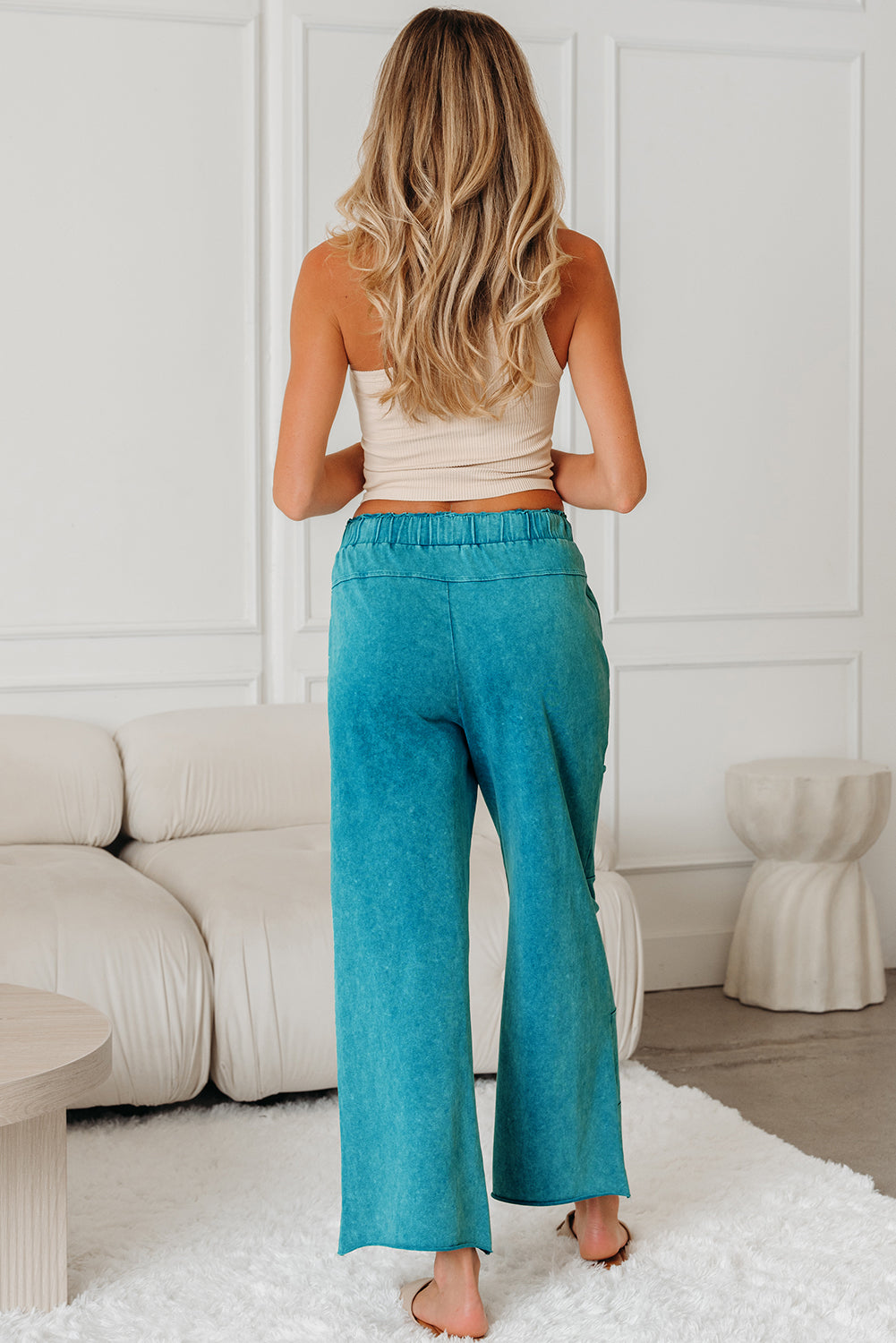 Mineral Wash High Waist Wide Leg Pants with Pockets