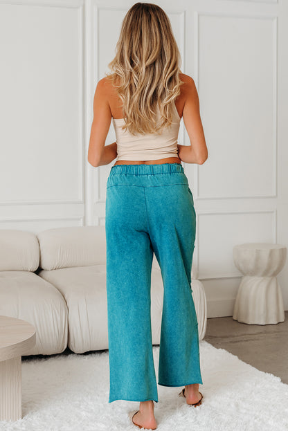 Mineral Wash High Waist Wide Leg Pants with Pockets
