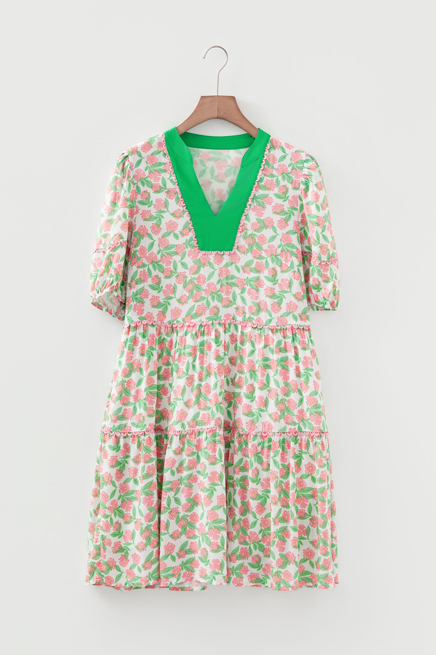 Easter Floral Ricrac Trim Puff Sleeve Dress