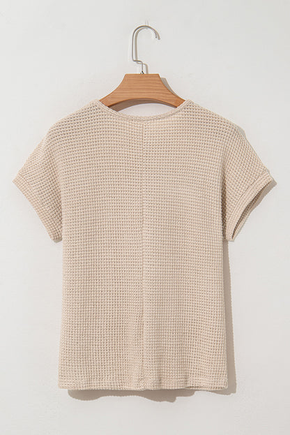 Mist Green Lace Patchwork Waffle Knit Summer Top