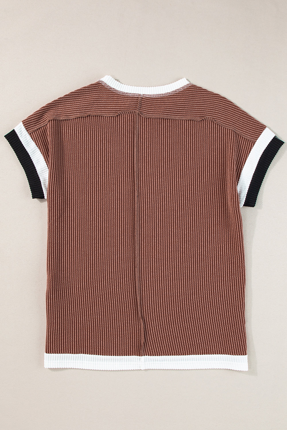 Textured Contrast Trim Round Neck T Shirt