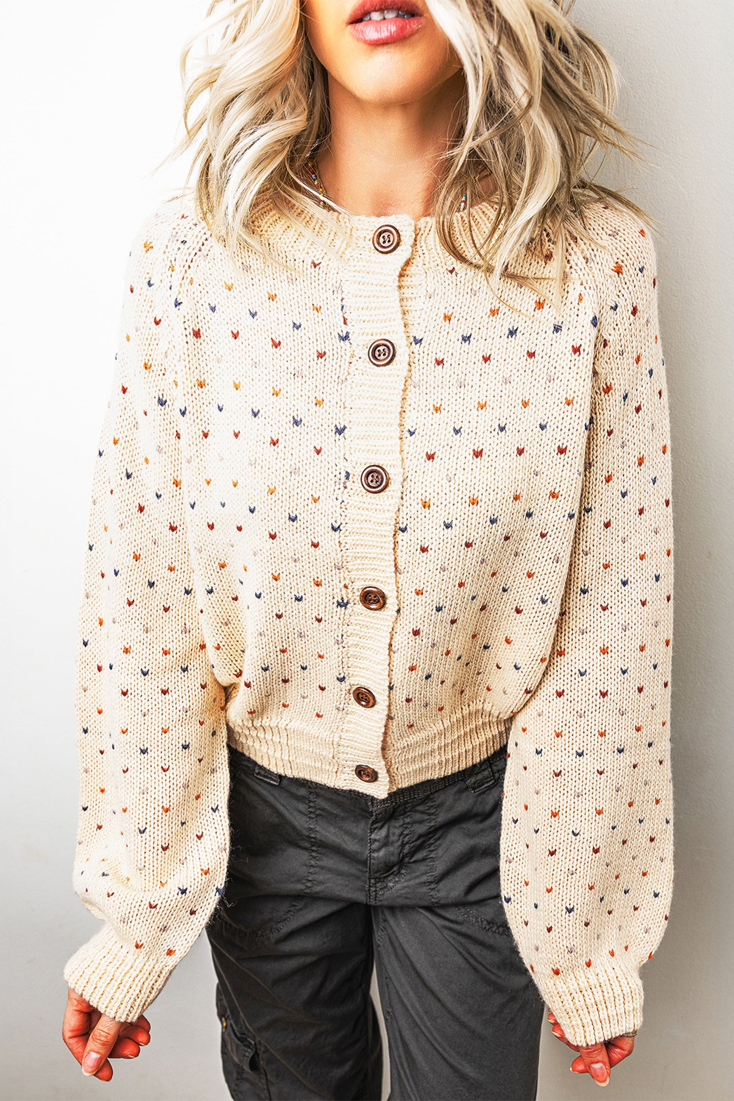 Speckled Knit Button Front Cardigan