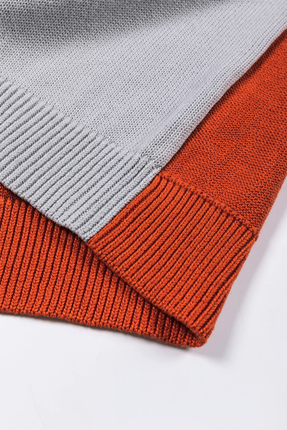 Colorblock Bishop Sleeve Ribbed Knit Sweater