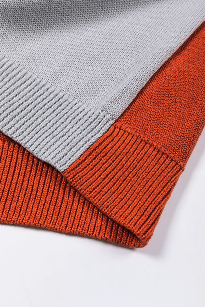 Colorblock Bishop Sleeve Ribbed Knit Sweater
