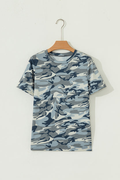 Green Camo Print Crew Neck Short Sleeve T Shirt