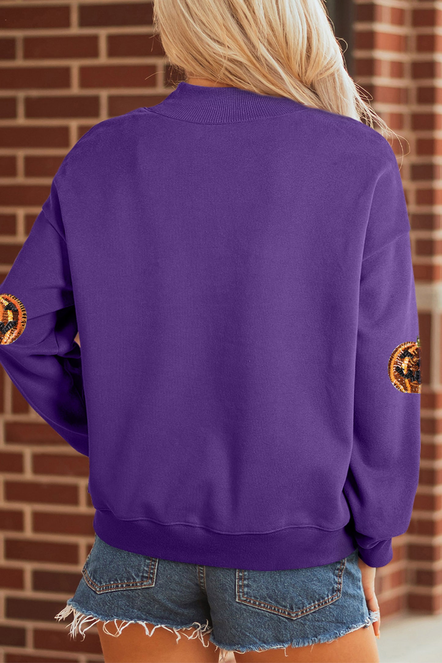 Sequin Pumpkin Spooky Mock Neck Halloween Sweatshirt