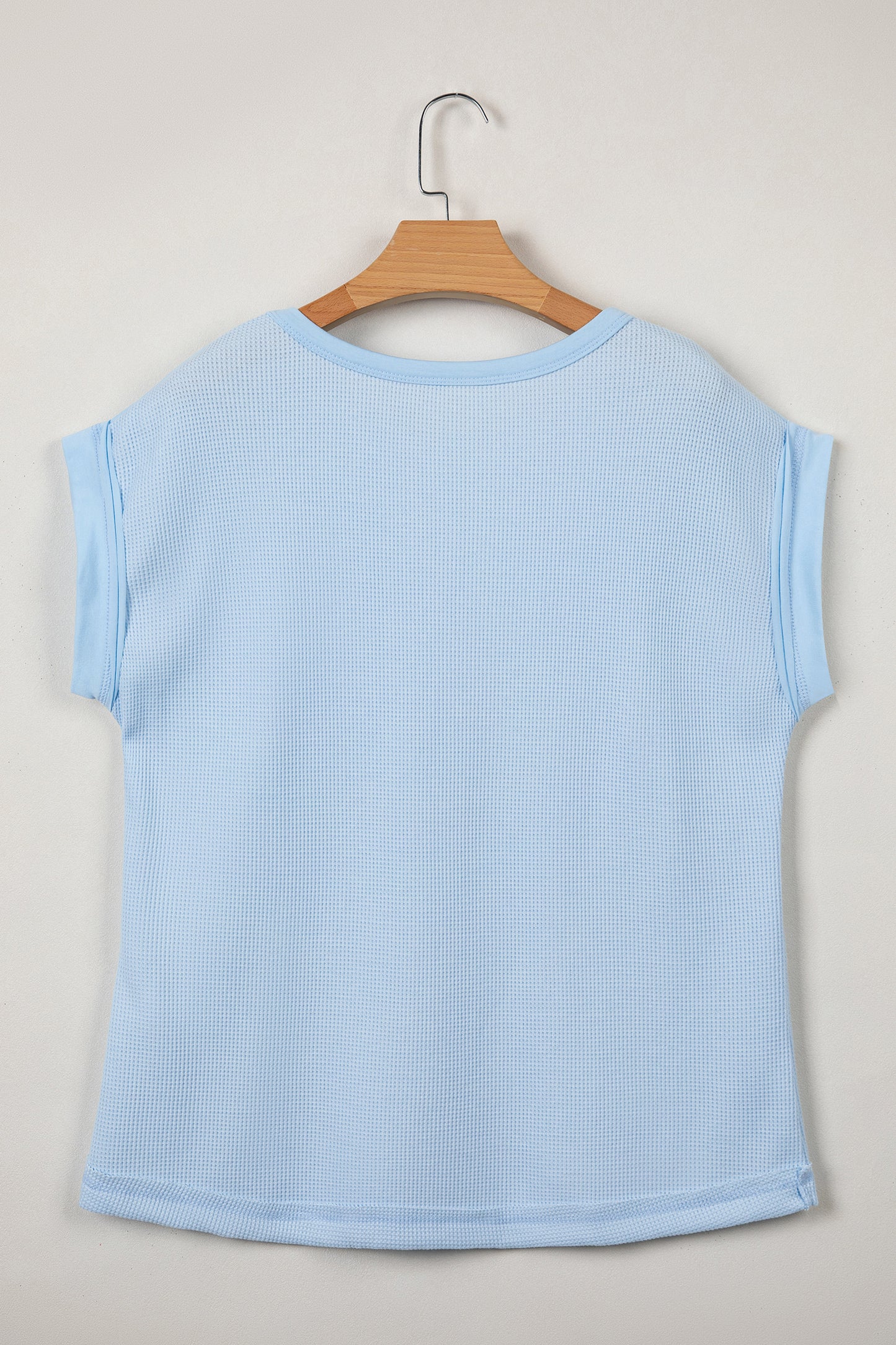 Waffle Knit Patchwork Pocket Loose Fit Casual T Shirt