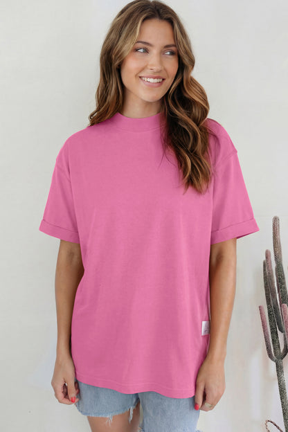 Dark Blue Oversized Mock Neck Tee Casual Relaxed Top