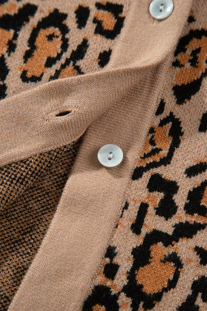 Leopard Print Button Up Knit Cardigan Top