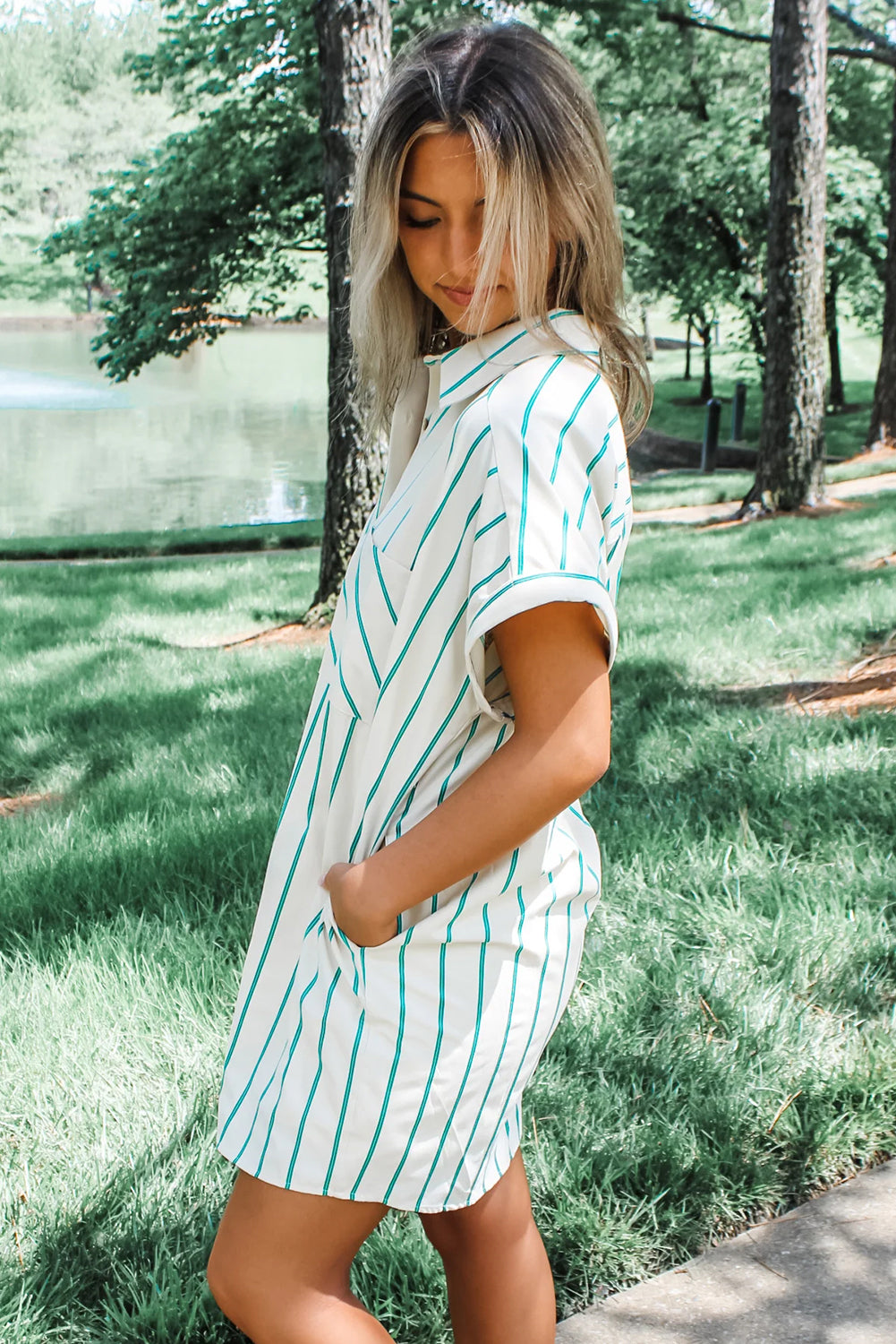 Mint Green St Patrick’s Striped Short Sleeve Shirt Dress