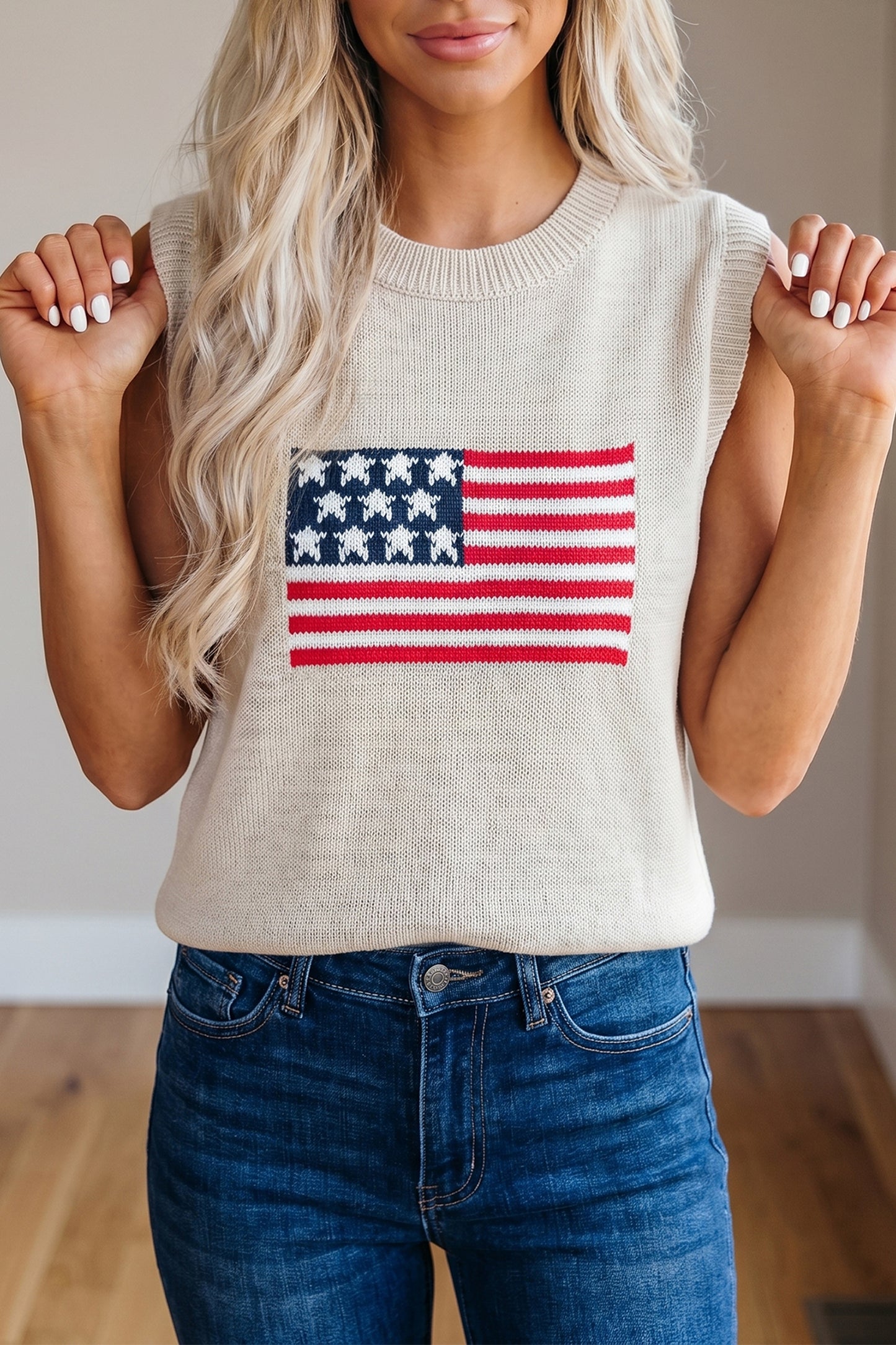American Flag Knit Tank Independence Day Sleeveless Top