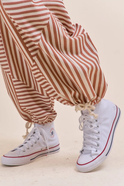 Striped High Waist Drawstring Parachute Pants Boho