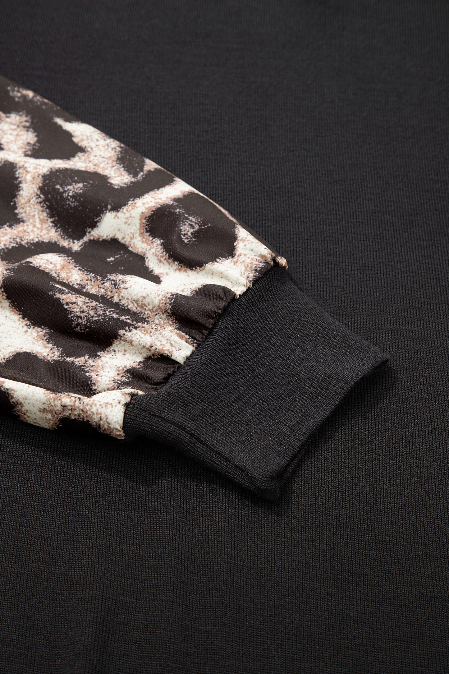 Black Leopard Puff Sleeve Patchwork Casual Top