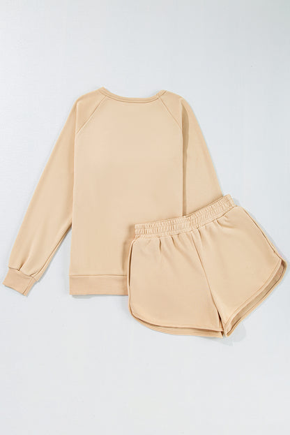 Striped Accent Pullover and Shorts Two Piece Casual Set