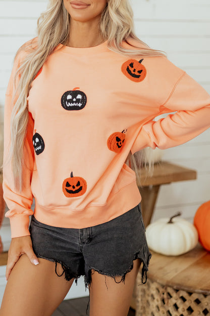 Pumpkin Sweatshirt Halloween Embroidered Oversized Fit