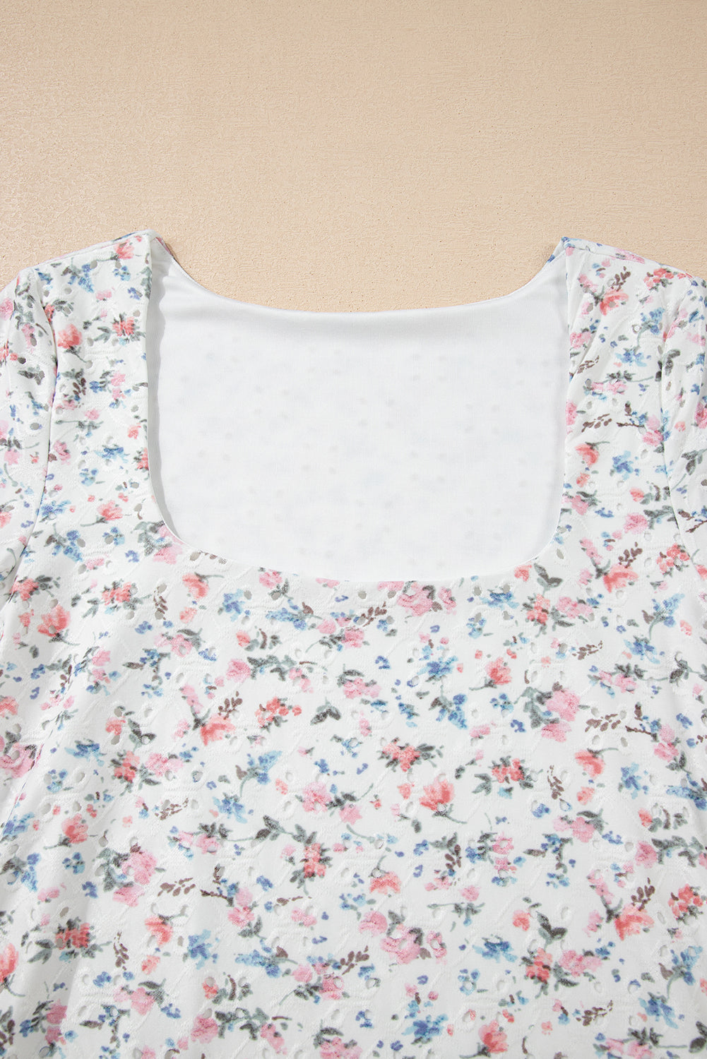 Floral Square Neck Fitted Top Long Sleeve Coquette Shirt