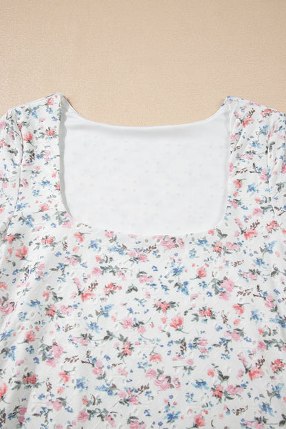 Floral Square Neck Fitted Top Long Sleeve Coquette Shirt