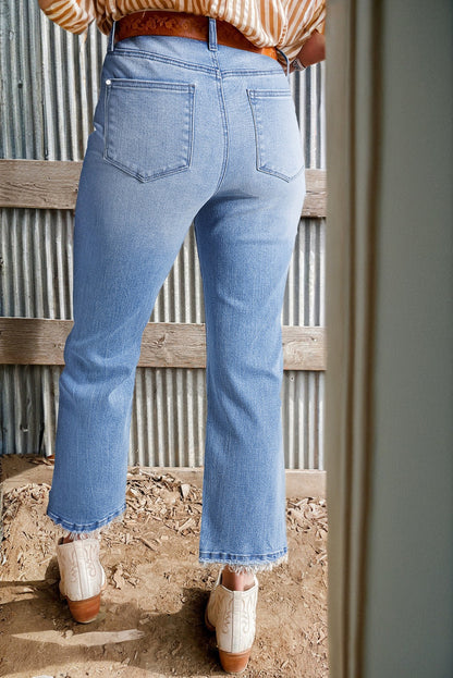 High Waist Flared Jeans with Raw Hem