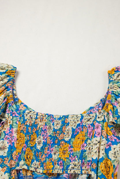 Floral Wide Leg Jumpsuit Cutout High Waist Boho Style