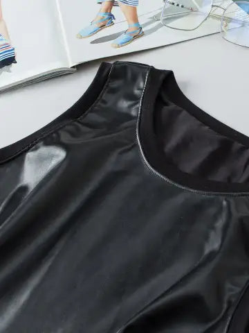 Women’s Black Faux Leather Sleeveless Tank Top