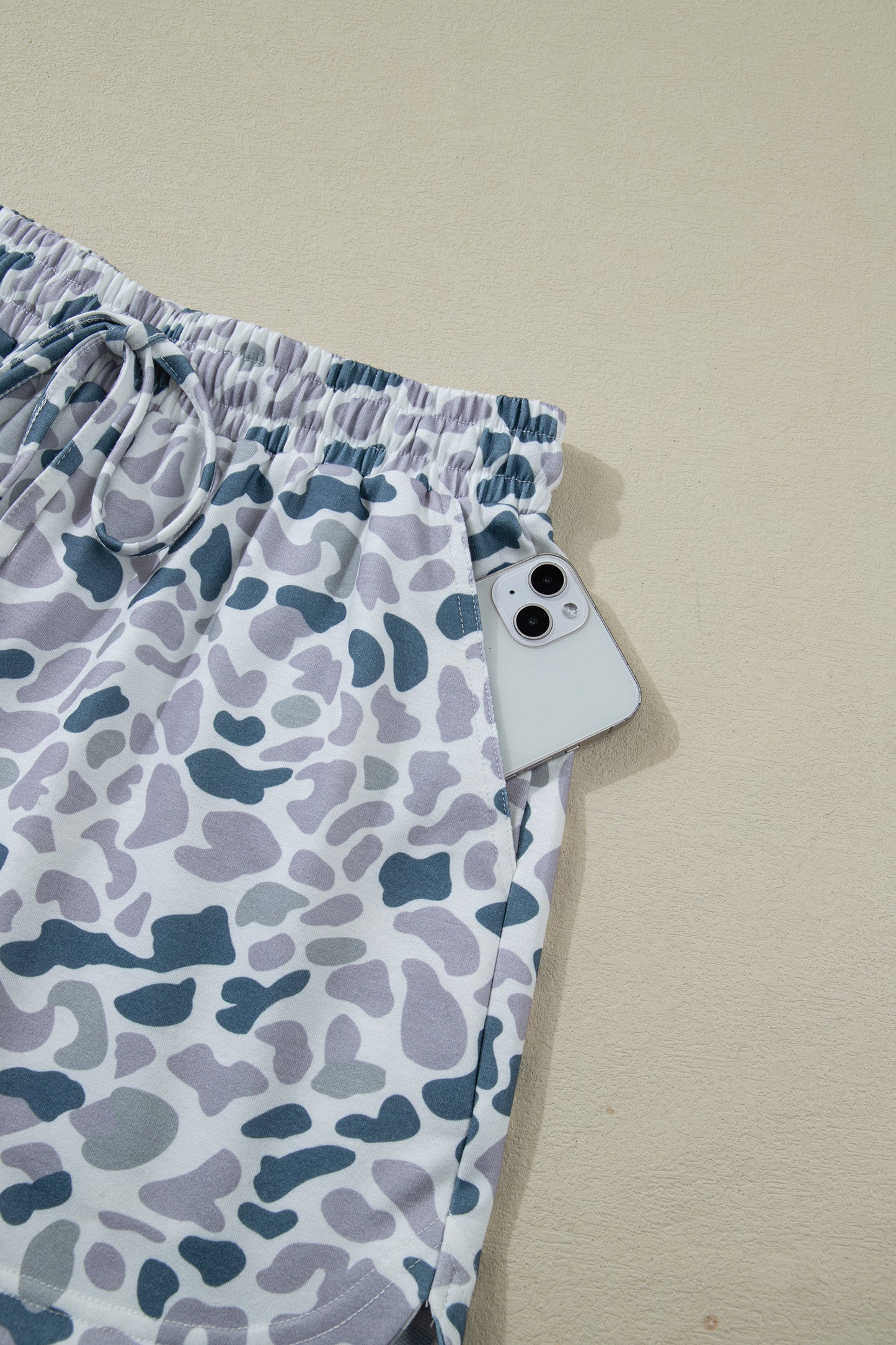 Abstract Print Zip Polo Top and Drawstring Shorts Set