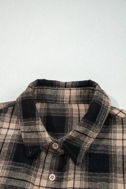 Retro Plaid Brushed Shacket with Double Flap Pockets