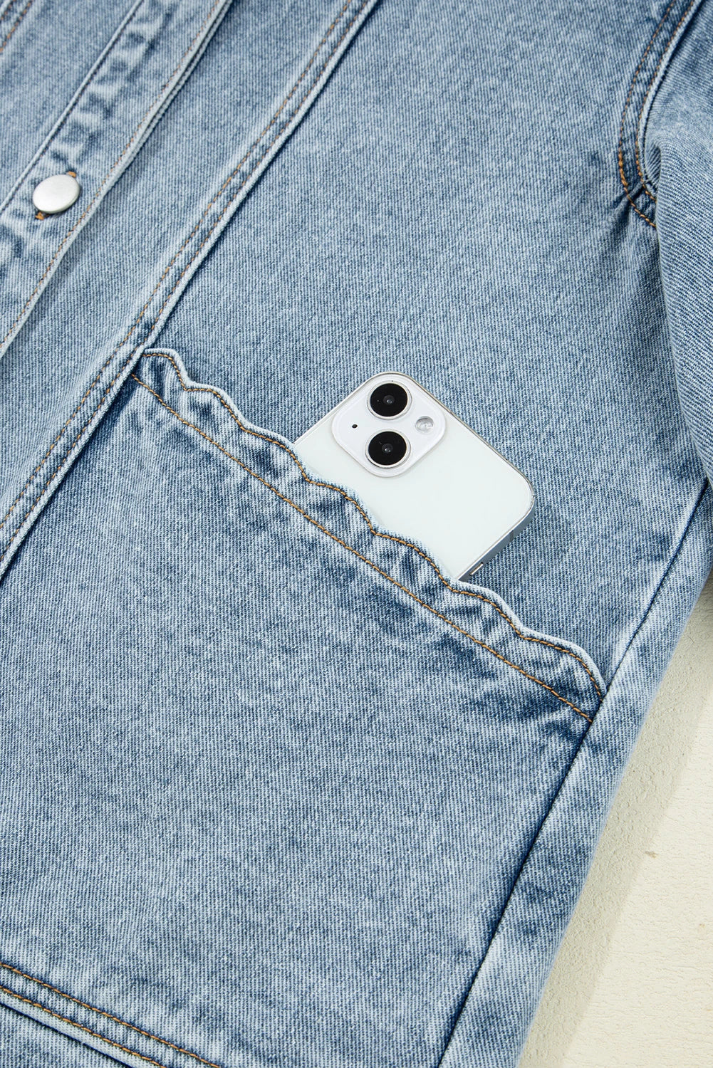 Scallop Trim Denim Jacket with Patched Pockets